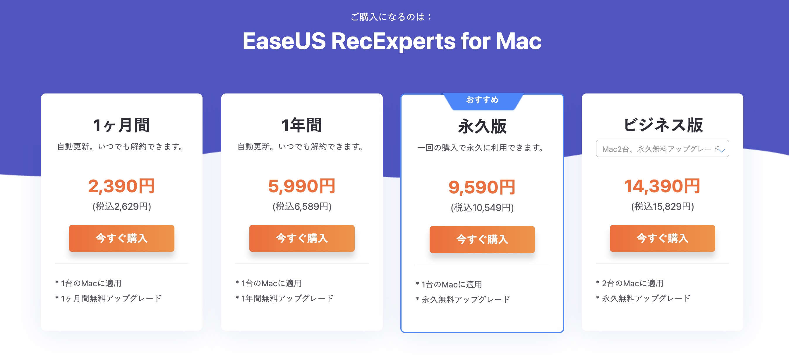 EaseUS RecExperts for Macの価格プラン（永久版あり）